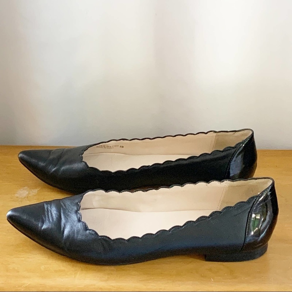 Cole Haan Scalloped Leather Pointed Toe Flat